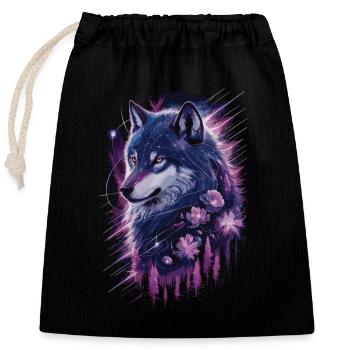 Galaktischer Wolf im Sternenwald - Verschließbarer Geschenkbeutel aus Baumwolle (25x30cm) - Schwarz - Vorne