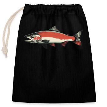 Lachse Lachs - Verschließbarer Geschenkbeutel aus Baumwolle (25x30cm) - Schwarz - Vorne