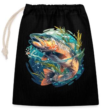 Lachse Lachs - Verschließbarer Geschenkbeutel aus Baumwolle (25x30cm) - Schwarz - Vorne