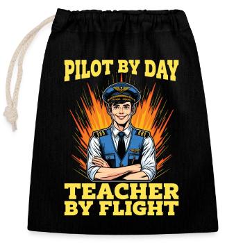 Flight Instructor Pilot By Day Aviation Teacher - Closable cotton gift bag (25x30cm) - black - Front
