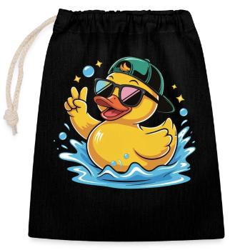 cool duck rubber duckie cartoon sunglasses cap - Closable cotton gift bag (25x30cm) - black - Front