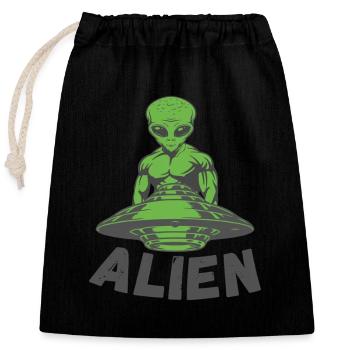 Green Alien UFO Encounter - Verschließbarer Geschenkbeutel aus Baumwolle (25x30cm) - Schwarz - Vorne