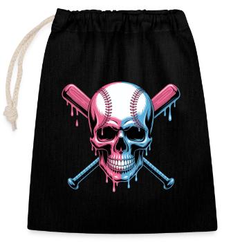 Baseball Totenkopf Baseballschläger - Verschließbarer Geschenkbeutel aus Baumwolle (25x30cm) - Schwarz - Vorne