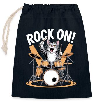 Rock On Katze Schlagzeug Kunst - Verschließbarer Geschenkbeutel aus Baumwolle (25x30cm) - Navy - Vorne