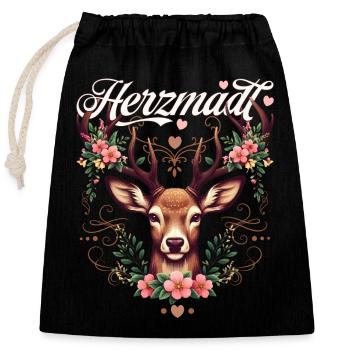 Trachtenshirt Damen Trachten T-Shirt Herzmadl - Verschließbarer Geschenkbeutel aus Baumwolle (25x30cm) - Schwarz - Vorne