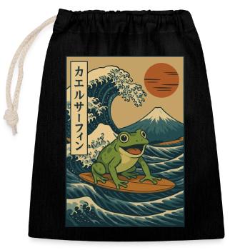 Surfender Frosch, Japanische Welle, Kunst, Berg Fuji, Rote Sonne - Verschließbarer Geschenkbeutel aus Baumwolle (25x30cm) - Schwarz - Vorne