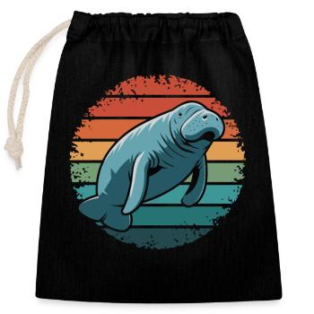 Manatee Retro Vintage Ocean Animal Funny Sea Cow - Closable cotton gift bag (25x30cm) - black - Front