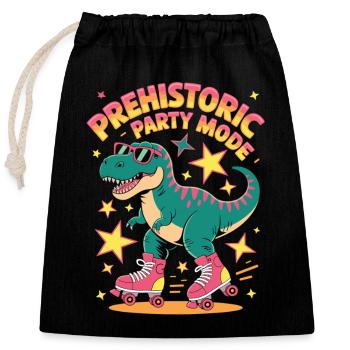 Dino auf Rollschuhen im Urzeit-Party-Modus - Verschließbarer Geschenkbeutel aus Baumwolle (25x30cm) - Schwarz - Vorne