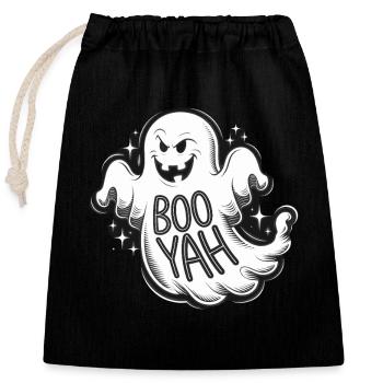 Creepy Boo Yah Ghost Cartoon Illustration - Closable cotton gift bag (25x30cm) - black - Front