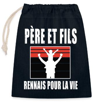 père et fils papa supporter rennais rennes - Sac cadeau en coton avec cordon (25 x 30 cm) - bleu marine - Devant
