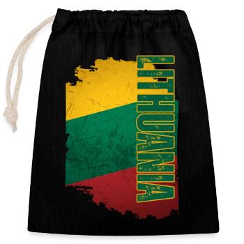 Vertical Lithuanian flag, Lithuanian pride - Closable cotton gift bag (25x30cm) - black - Front