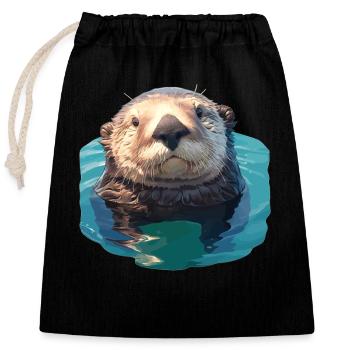 Loutre de mer - Sac cadeau en coton avec cordon (25 x 30 cm) - noir - Devant