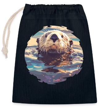 Loutre de mer - Sac cadeau en coton avec cordon (25 x 30 cm) - bleu marine - Devant
