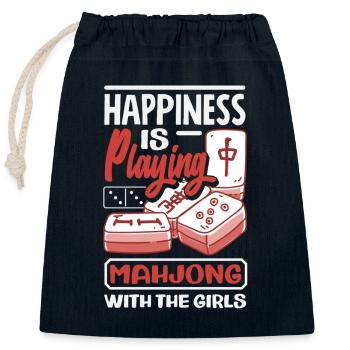 Le bonheur, c’est de jouer au mahjong avec les filles - Sac cadeau en coton avec cordon (25 x 30 cm) - bleu marine - Devant