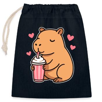 Capybara mit Milkshake – Süßes Tierdesign - Verschließbarer Geschenkbeutel aus Baumwolle (25x30cm) - Navy - Vorne