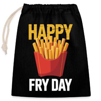 Pommes Freitag - Witziger Fast-Food Wochentag - Verschließbarer Geschenkbeutel aus Baumwolle (25x30cm) - Schwarz - Vorne