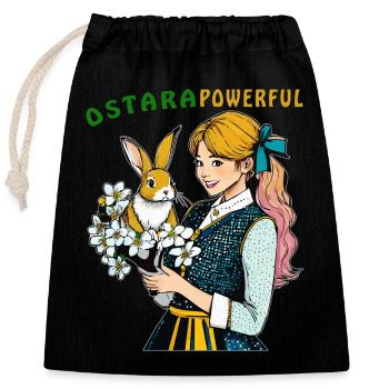 FRAU HASE BLUME OSTARA POWERFUL - Verschließbarer Geschenkbeutel aus Baumwolle (25x30cm) - Schwarz - Vorne