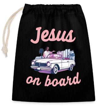 Jesus an Board Cabrio Spruch christlicher Fahrer - Verschließbarer Geschenkbeutel aus Baumwolle (25x30cm) - Schwarz - Vorne