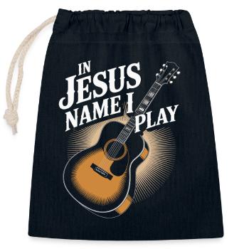 Au nom de Jésus, je joue de la guitare - Sac cadeau en coton avec cordon (25 x 30 cm) - bleu marine - Devant