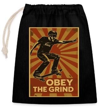 Skater Poster Retro – Gehorche dem Grind - Verschließbarer Geschenkbeutel aus Baumwolle (25x30cm) - Schwarz - Vorne