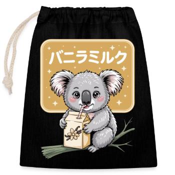 Kawaii Koala Trinkt Vanille Milch Niedliches Tier - Verschließbarer Geschenkbeutel aus Baumwolle (25x30cm) - Schwarz - Vorne