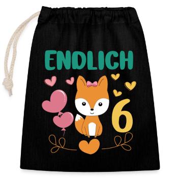 Enfin 6 ans fille anniversaire chemise renard - Sac cadeau en coton avec cordon (25 x 30 cm) - noir - Devant