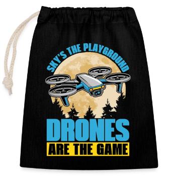 Drone Enthusiast Sky's The Playground Quadcopter - Verschließbarer Geschenkbeutel aus Baumwolle (25x30cm) - Schwarz - Vorne