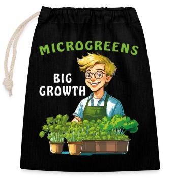 MICROGREENS BIG GROWTH - Closable cotton gift bag (25x30cm) - black - Front