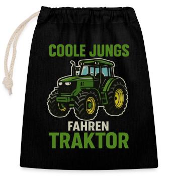 Cool Guys Driving Tractor – Farm Saying - Closable cotton gift bag (25x30cm) - black - Front