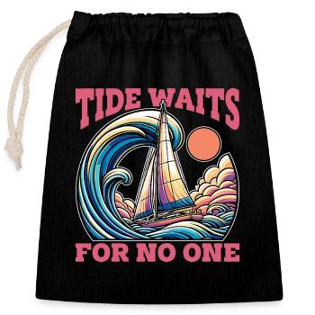 Sailing Tide Waits For No One Sailing Boat Lover - Verschließbarer Geschenkbeutel aus Baumwolle (25x30cm) - Schwarz - Vorne
