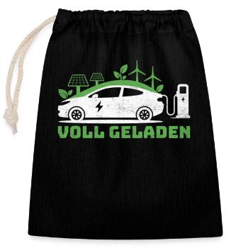 E-Autos VOLL GELADEN - Verschließbarer Geschenkbeutel aus Baumwolle (25x30cm) - Schwarz - Vorne
