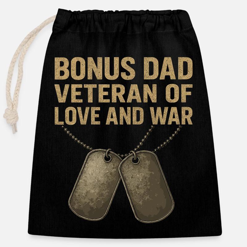 Papa bonus - Vétéran avec plaques d’identité - Sac cadeau en coton avec cordon (25 x 30 cm) - noir