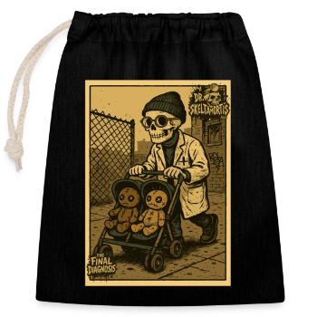 Dr Skeltamortis mit Voodoo Puppen im Kinderwagen - Verschließbarer Geschenkbeutel aus Baumwolle (25x30cm) - Schwarz - Vorne