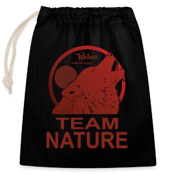 Team Natur Wolf Mond - Verschließbarer Geschenkbeutel aus Baumwolle (25x30cm) - Schwarz - Vorne