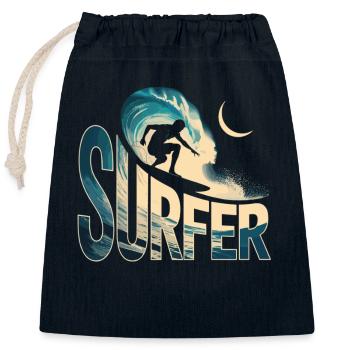 Chemise de surfeur à motif vague et nuit - Sac cadeau en coton avec cordon (25 x 30 cm) - bleu marine - Devant