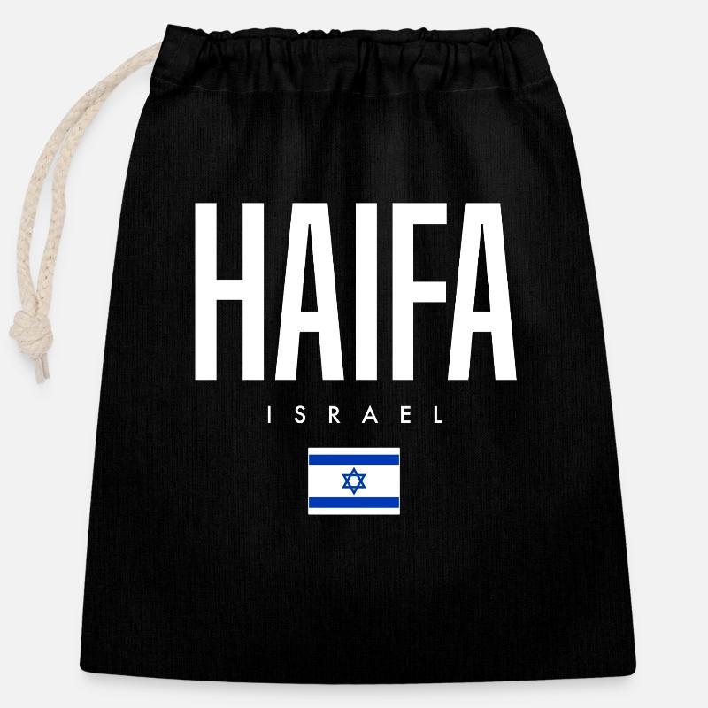 Haïfa, Israël - Sac cadeau en coton avec cordon (25 x 30 cm) - noir