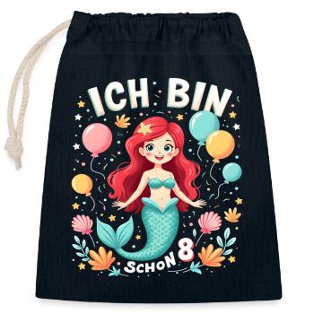 J’ai déjà 8 ans Sirène Birthday Girl - Sac cadeau en coton avec cordon (25 x 30 cm) - bleu marine - Devant