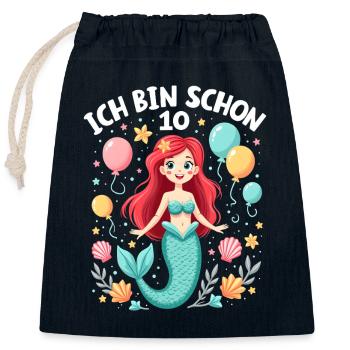 J’ai déjà 10 ans Mermaid Birthday Girl - Sac cadeau en coton avec cordon (25 x 30 cm) - bleu marine - Devant