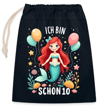J’ai déjà 10 ans Mermaid Birthday Girl - Sac cadeau en coton avec cordon (25 x 30 cm) - bleu marine - Devant