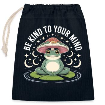 Meditating frog on water lily - Closable cotton gift bag (25x30cm) - navy - Front