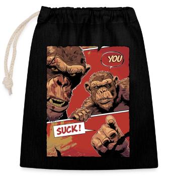 Angry monkeys with comic saying You're annoying - Closable cotton gift bag (25x30cm) - black - Front