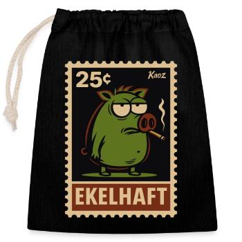 Green pig with view stamps style disgusting - Closable cotton gift bag (25x30cm) - black - Front