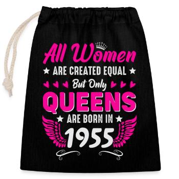 Queens born in 1955 70th birthday - Closable cotton gift bag (25x30cm) - black - Front