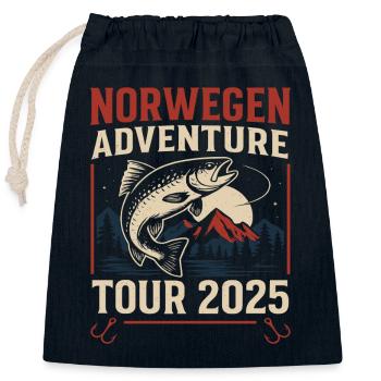 Norway Adventure Tour 2025 Pêche - Sac cadeau en coton avec cordon (25 x 30 cm) - bleu marine - Devant