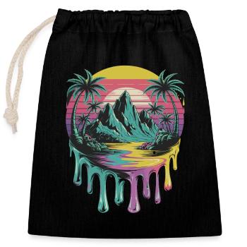 Île tropicale coucher de soleil palmiers Art - Sac cadeau en coton avec cordon (25 x 30 cm) - noir - Devant