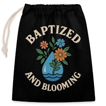 Baptized and Blooming Flowers Motif - Closable cotton gift bag (25x30cm) - black - Front