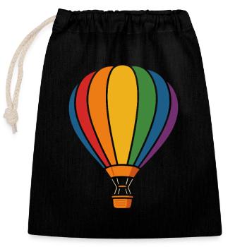 Regenbogen Heißluftballon – Abenteuer Luft - Verschließbarer Geschenkbeutel aus Baumwolle (25x30cm) - Schwarz - Vorne