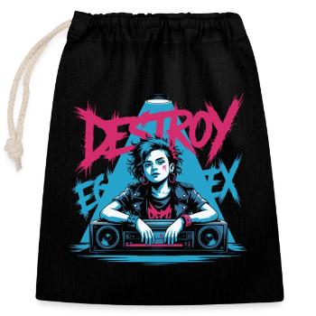 DESTROY SYSTEM - Closable cotton gift bag (25x30cm) - black - Front