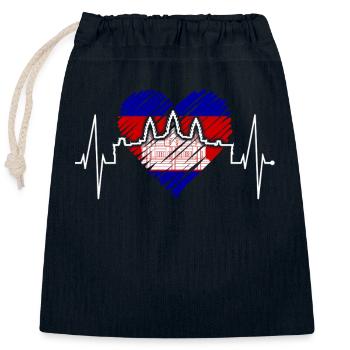Cambodia Skyline Heartbeat Siem Raep Angkor Wat - Sac cadeau en coton avec cordon (25 x 30 cm) - bleu marine - Devant