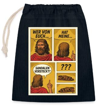 Comic Jesus is looking for sandals - Closable cotton gift bag (25x30cm) - navy - Front